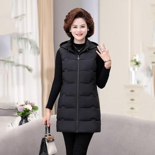 Solid Long Sleeveless Jacket Womens Hooded Zipper Casual Winter Vests Ladies Pockets Vest Warm Cotton Waistcoat for Female