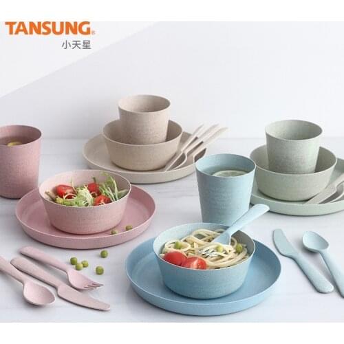 Pure Color Simple Tableware Set Cups Dishes Cutlery Spoon Set Anti-drop Dishes Plates Support Wholesale Dinnerware Sets