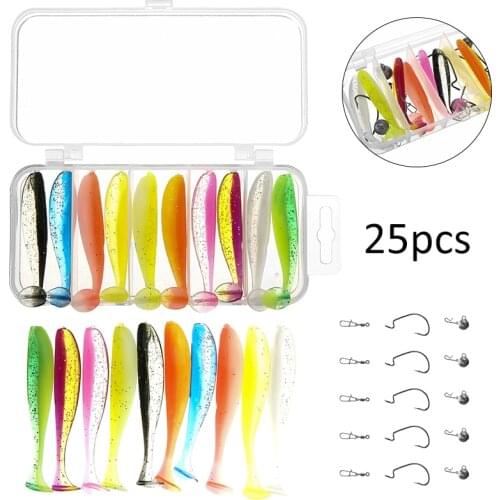 25pcs Fishing Soft Lure Simulation Crank Hook Savage Drop Shot Bait Artificial Bait Cheburashka Lead Weight Hook Jigging Gear