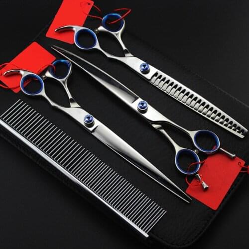 Professional 4 kit upscale Japan 440c 8 inch pet dog grooming shears cutting hair scissors thinning barber hairdressing scissors