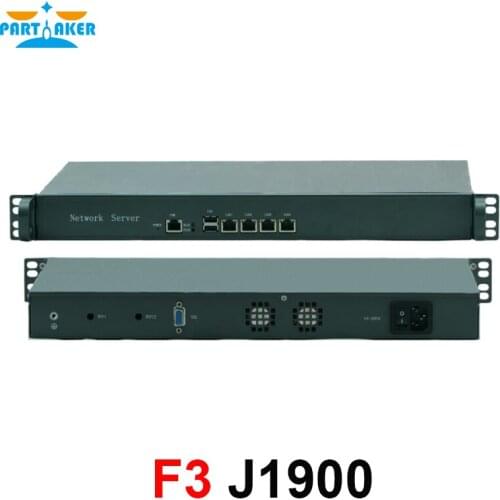 Partaker Intel Celeron J1900 Quad Core 1U Rackmount Network Server with 4 Intel Lan Firewall Router PfSense 4GB Ram 64GB SSD