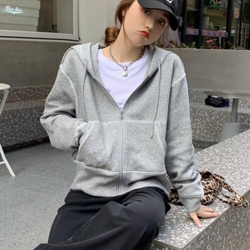 Women Hoodie Sweatshirt Casual Jacket Couple Tops Gray Long Sleeve Simplicity Solid Loose Outwaer Female sudaderas con capucha