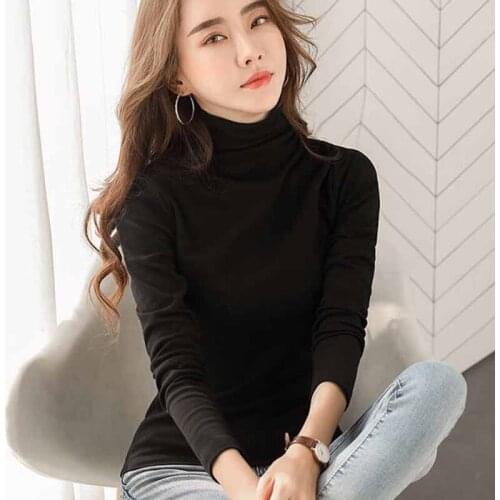 Solid Color Autumn Women T-shirt High Neck Loose Bottoming Shirt Warm Slim Fashion Simple Plus Size Top Female Commuter Leisure