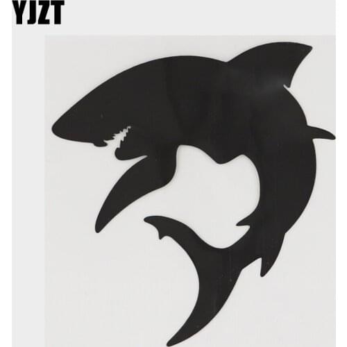 YJZT 13.5CM×14.2CM Amusing Black/Silver Fierce Marine Animal Shark Decal Car Sticker Vinyl 18A-0218