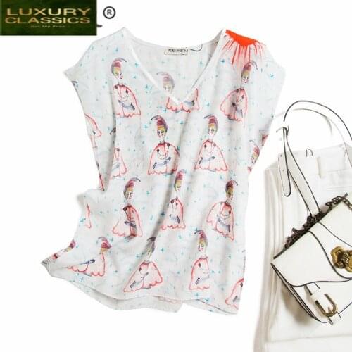 Silk Harajuku Summer Real Female T-shirt Women Clothing 2021 Vintage Korean Print White Crop Top Elegant T Shirts C0377