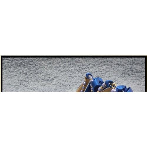 Women Stiletto High Heel Sandals Sexy Peep Toe Ankle Strap Pearl Chain Bowing Blue Satin Wedding Bridals Lady Shoes 0640C-k8