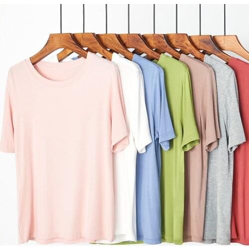 Women T-Shirts Summer Fashion Woman Cotton Tops Tees Casual Short Sleeve O-Neck Tshirt Solid Color T Shirts
