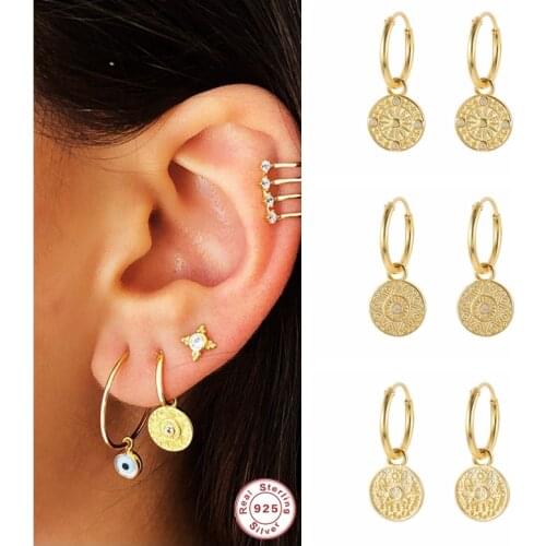 Luxury Bohemia Hoop Earrings 925 Sterling Silver Medallion Pendant Earring For Women Girls orecchini donna Fine Jewerly