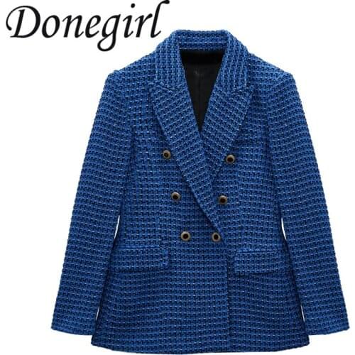 2021 New Spring Autumn Women Fashion Lapel Casual Solid Plaid Tweed Long Sleeve Single Breasted Jacket Office Blazer Female ZA