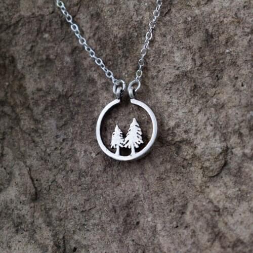 Nature Pine Tree Pendant With Mountains Forest Necklace women Two Tree Necklace jewelry choker chain fashion simple