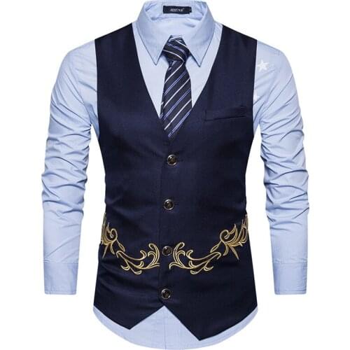 Brand New Sleeveless Waistcoat Men 2018 Fashion Floral Embroidery Slim Fit Suit Vest Men Wedding Party Business Waistcoats Vests