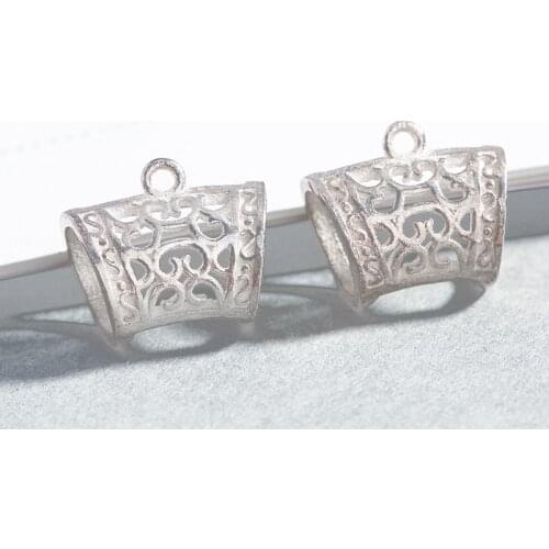 1Pc 12x11mm 925 Sterling Silver Color Hollow Pattern Tube Connectors With Hang Ring For Necklace DIY Jewelry Components Makings