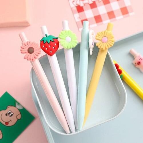 1pc Cartoons Animal Press Gel Pen Lovely Daisy Avocado School Office Supplies Korean Stationery Gift 0.5mm Black Ink Signing Pen