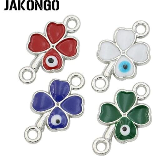12pcs Antique Silver Plated Enamel Clover Lucky Connectors for Jewelry Making Bracelet Findings Accessories DIY Craft 20x11mm