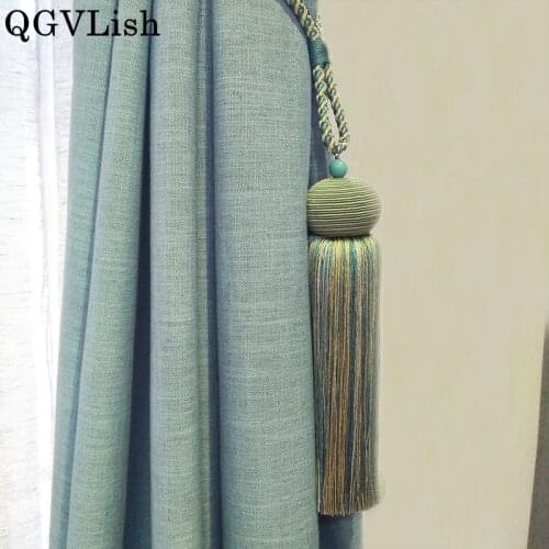 QGVLish 2Pcs Simple Curtain Tiebacks Tassel Fringe Curtain Hanging Bind Ropes Brush Buckle Straps Curtain Accessories Home Decor