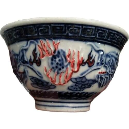 Antique blue and white porcelain bowl, gugui grain downhill map, bone porcelain bowl, antique antique porcelain ornaments