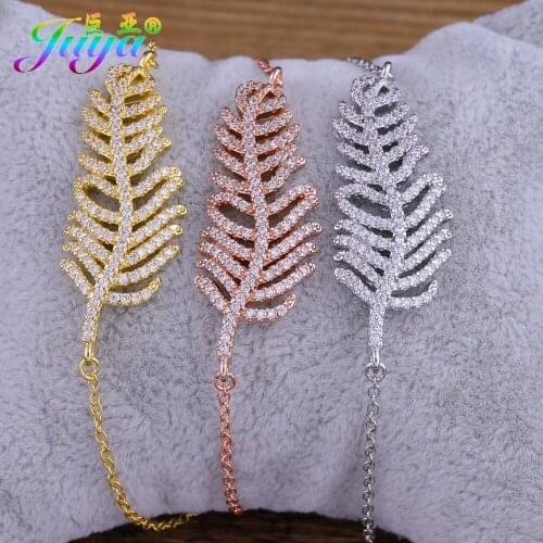 Gold/Rose Gold Bracelets Micro Pave Zirconia Metal Leaf Charm Bracelets Fashion Jewelry Bracelets For Women Mothers Day Gift
