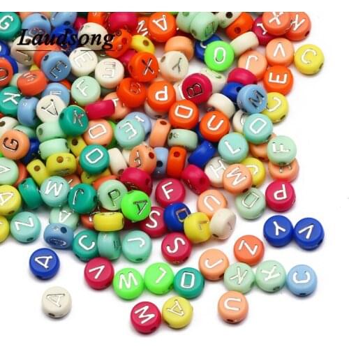 4x7mm Mixed Multicolor Flat Round Acrylic Beads Silver Letter Loose Alphabet Beads Accessories For Jewelry Making DIY Bracelet