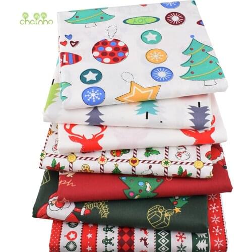 Chainho,New Christmas Series,7pcs/Lot,Printed Twill Cotton Fabric,Patchwork Cloth For DIY Sewing&Quilting Baby&Children Material