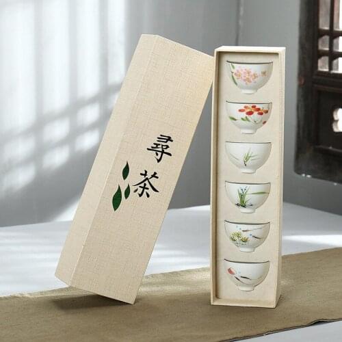 Kung Fu Tea Set Teacup Hand-Painted Ceramic Whiteware Tea Cup Set Ceramic Owner Personal Single Cup Small Tea Table Set Gift Box