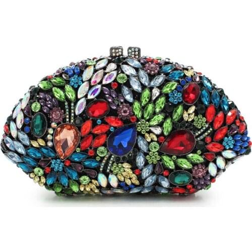 Black/gold/green multi Color Crystal Women Evening night Purse Metal Diamond Mianudiere Handbag Bridal Clutch Wedding Party Bag