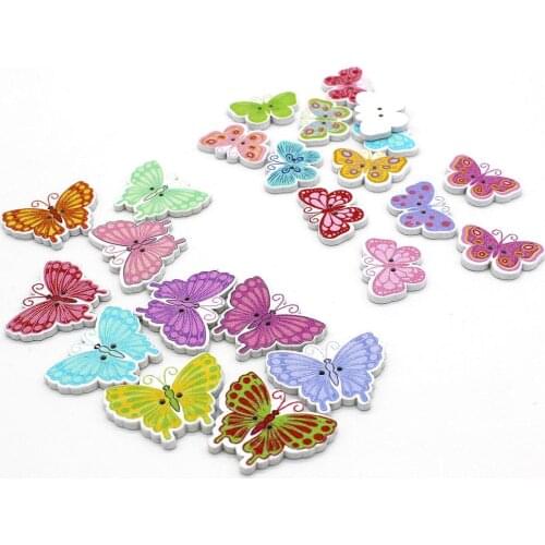 50pcs/lot Wooden butterfly Buttons Decorative Buttons For Sewing Scrapbooking Decoration DIY Apparel Accessories