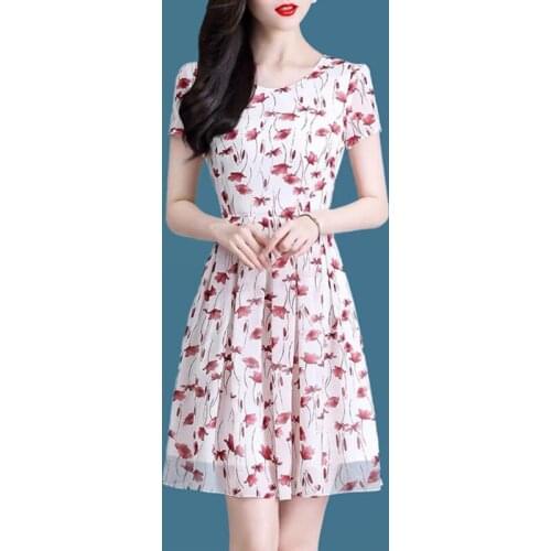 Elegant Floral O-Neck Retro Vintage Vestidos Valentines Day Slim Chiffon Party Women Dress Plus Size S~4XL 4630
