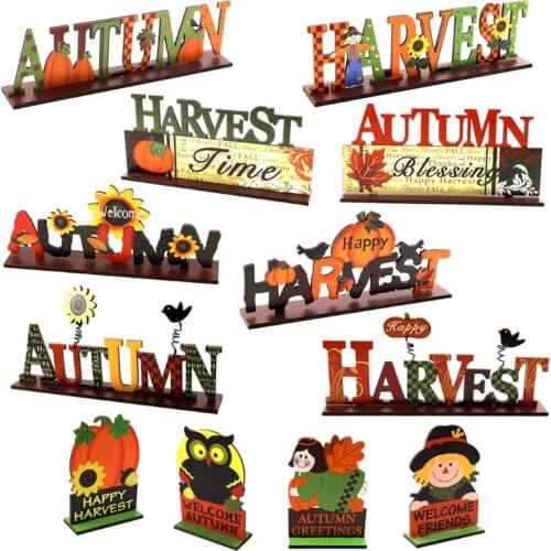 68UC Harvest Festival Pumpkin Scarecrow Owl Wooden Desktop Ornaments Creative Decor