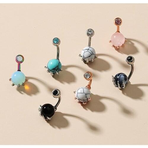 1pcs 14G Belly Button Rings Piercing 316L Surgical Steel Opalite Center Claw Shape Navel Rings Jewelry Women
