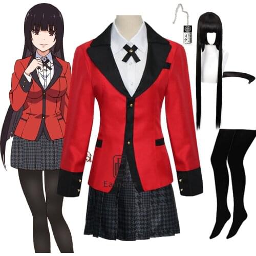 Anime Kakegurui Yumeko Jabami Cosplay Costume Wigs School Girls Uniform Halloween Party Costumes For Kids Adults