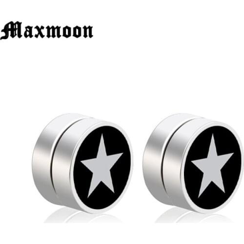Maxmoon 1Pair Punk Men Strong Magnet Fake Ear Plug Magnetic Ear Stud Non Piercing Earrings Fake Earring Gift For Lover Jewelry