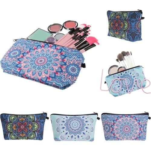 Fashion Mandala Printing Cosmetic Bag Datura Floral Print Pattern Mandala Cosmetic Pouch Travel Bag Mandala Print Cosmetic Bag