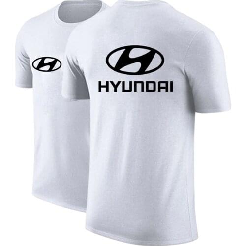 2021 NEW Hyundai logo High Quality Summer White T-shirt MENS Short Sleeve Solid Color Crew Neck O-neck Men Slim Fit Trend