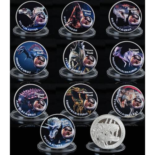 10pcs Dinosaur World Silver Coin Set Collectible 999.9 Silver Plated Metal Coins Art Ornament Festival Souvenir Gifts