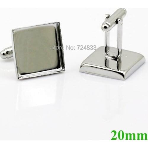 New Rhodium tone 20mm Square Deep wall bezel Bases Cabochon Setting Metal Mens Cuff link Blank Cufflinks Findings Wholesale