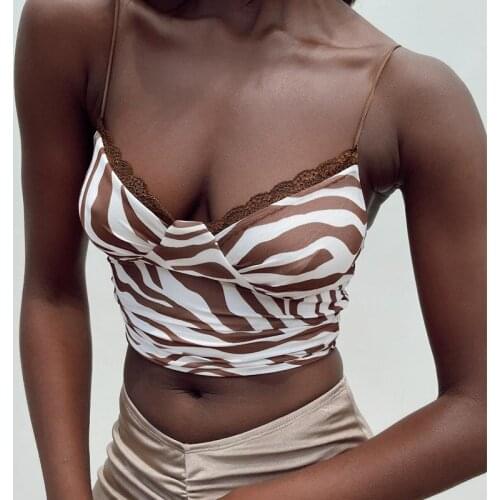 Sexy Brown Lace Sleeveless Women Camisole Purple Slim Ruffle Patchwork Cow Print Tops Casual Backless Summer Camisole 2021