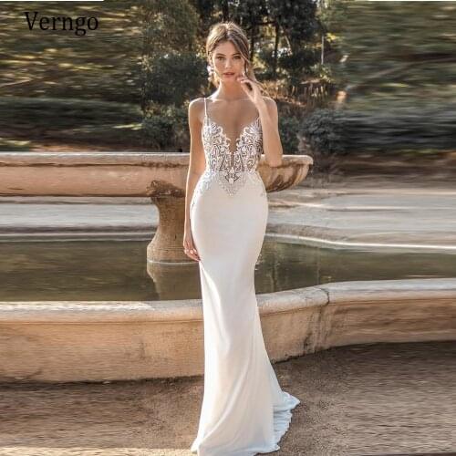 Verngo Sexy Spaghetti Straps Lace And Chiffon Wedding Dress Mermaid Sweetheart Backless Bridal Gowns Custom Made Robe de mariage