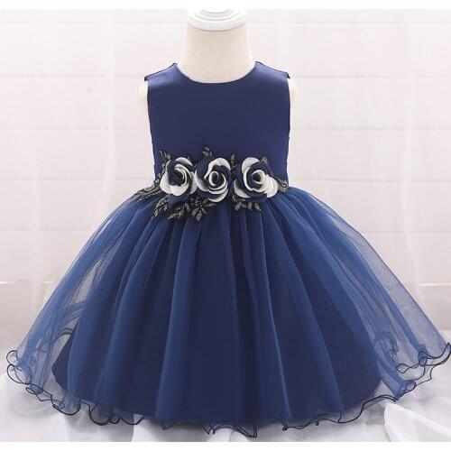 Flower Baby Girls Dresses Lovely Floral 1 Years Bow Tutu Birthday Baptism Party Kids Dress Princess Evening Clothes