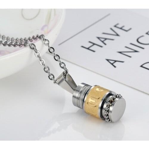 Stainless Steel Buddhism Six Words Rotatable Necklace Women Men Mantra Prayer Wheel Mantra Bottle Urn Pendant Necklace