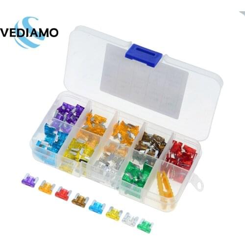100Pcs/Lot Car Truck Micro Blade Fuses 3A 5A 7.5A 10A 15A 20A 25A 30A AMP Plastic Box Assortment With Clip Accessories Tools