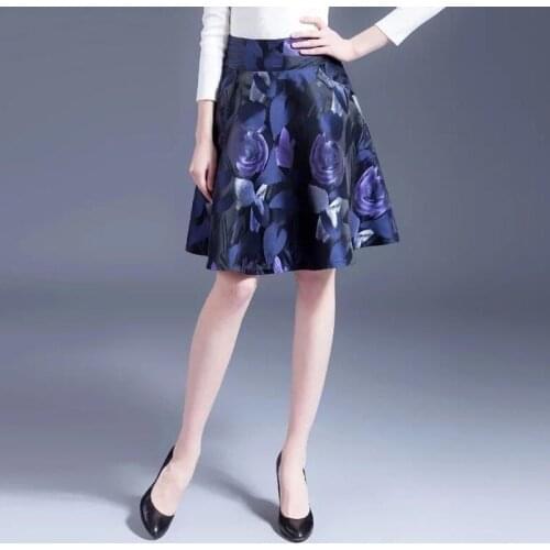 Spring and Summer Floral Female High Waist A-line Skirt Elegant Office Ladies Pleated Print Female Short Skirt