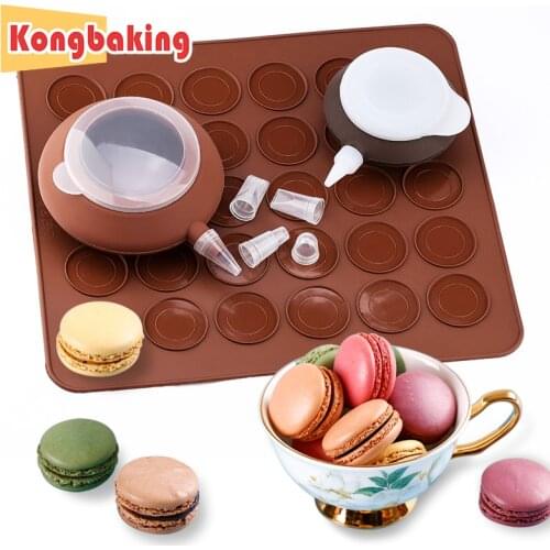 KongBaking Silicone Macaron Pot Sheet Mat with Nozzles Set Macaroon Baking Mold Oven DIY Muffin Tray Pastry Mould Baking Tools