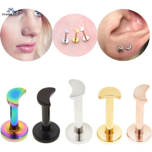 Starbeauty 2pcs Mini Moon Nose Piercing Helix Piercing Nariz Tragus Labret Lip Ring Nose Ring Rose Gold Earrings Pircing Jewelry