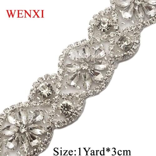 WENXI 1YARD Luxury Crystal Rhinestone Applique With Pearls Trim For Fancy Bridal Gown Sash Rhinestone Banding Crystal WX818
