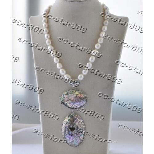 Z11293 17" 60mm Peacock Abalone Shell White Rice Pearl Necklace Pendant Women Fasion Jewelry