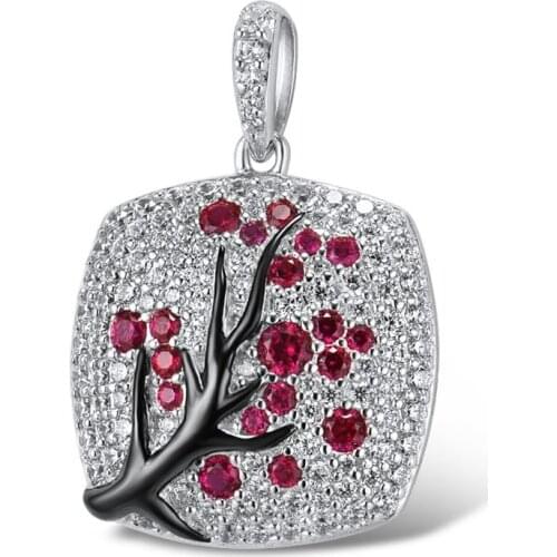 Fine Jewelry red zircon Leaves branch Pendant necklace For Women branch Sparkling Pink Cherry Tree CZ Delicate Fashion collares