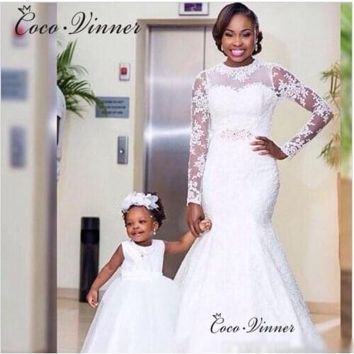 O neck Vlintage Lace Mermaid Wedding Dresses African Long Sleeve Illusion Plus Size wedding dress White Bride Dress W0471