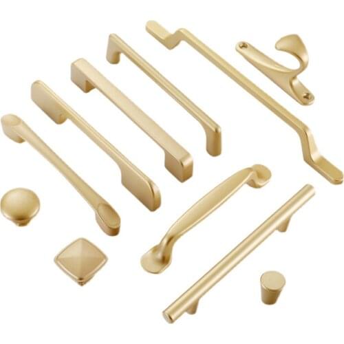 Nordic Gold Solid Brass Knob Handles Longer Desk Drawer Pulls Kitchen Cabinet Handles Furniture Hardware Accessories