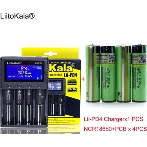 1pcs New LiitoKala lii-PD4 LCD 3.7V 18650 21700 battery Charger+ 4pcs Protection NCR18650B 3400mAh with PCB 3.7V batteries