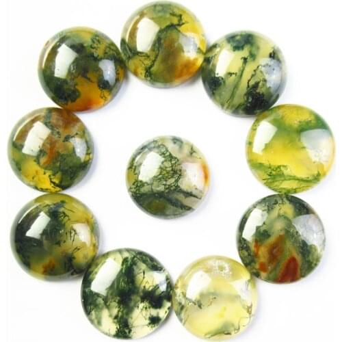 10Pcs Wholesale Natural Moss Agates Round CAB CABOCHON 15x5mm